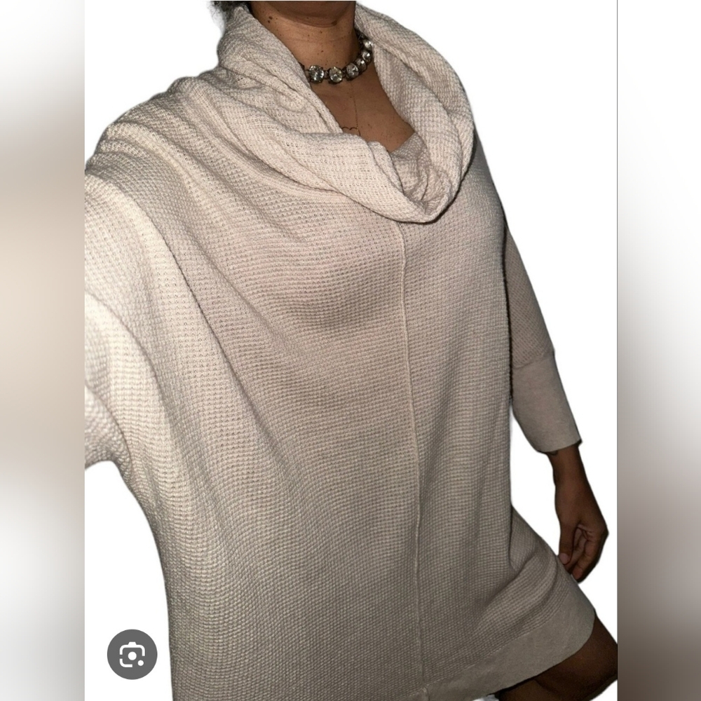 Anthropologie RARE Field Flower L Wool Blend Waffle Thermal Cowl Sweater Tunic L - Picture 1 of 10